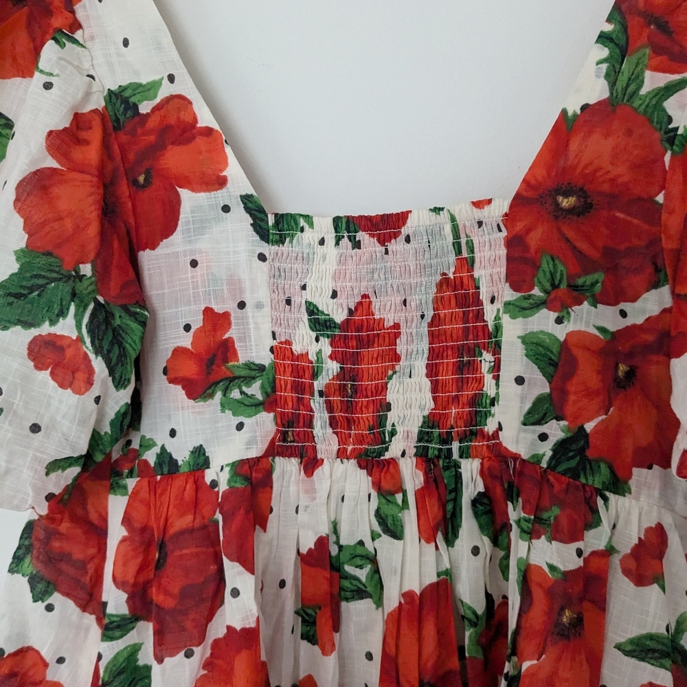 NWT Anthropologie Floral Square Neck Babydoll Dress Puff Sleeve - Picture 9 of 10